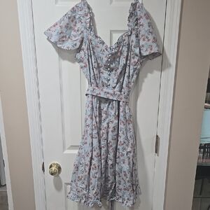 Anthropologie Blue and Pink Floral Mini Dress